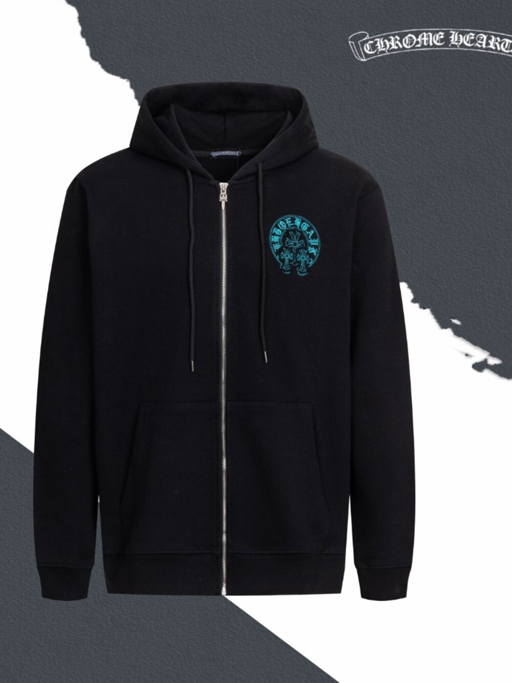 Chrome Hearts SL365 Streetwear Zip‑Up Hooded Jacket, Burn‑out Embroidered Design